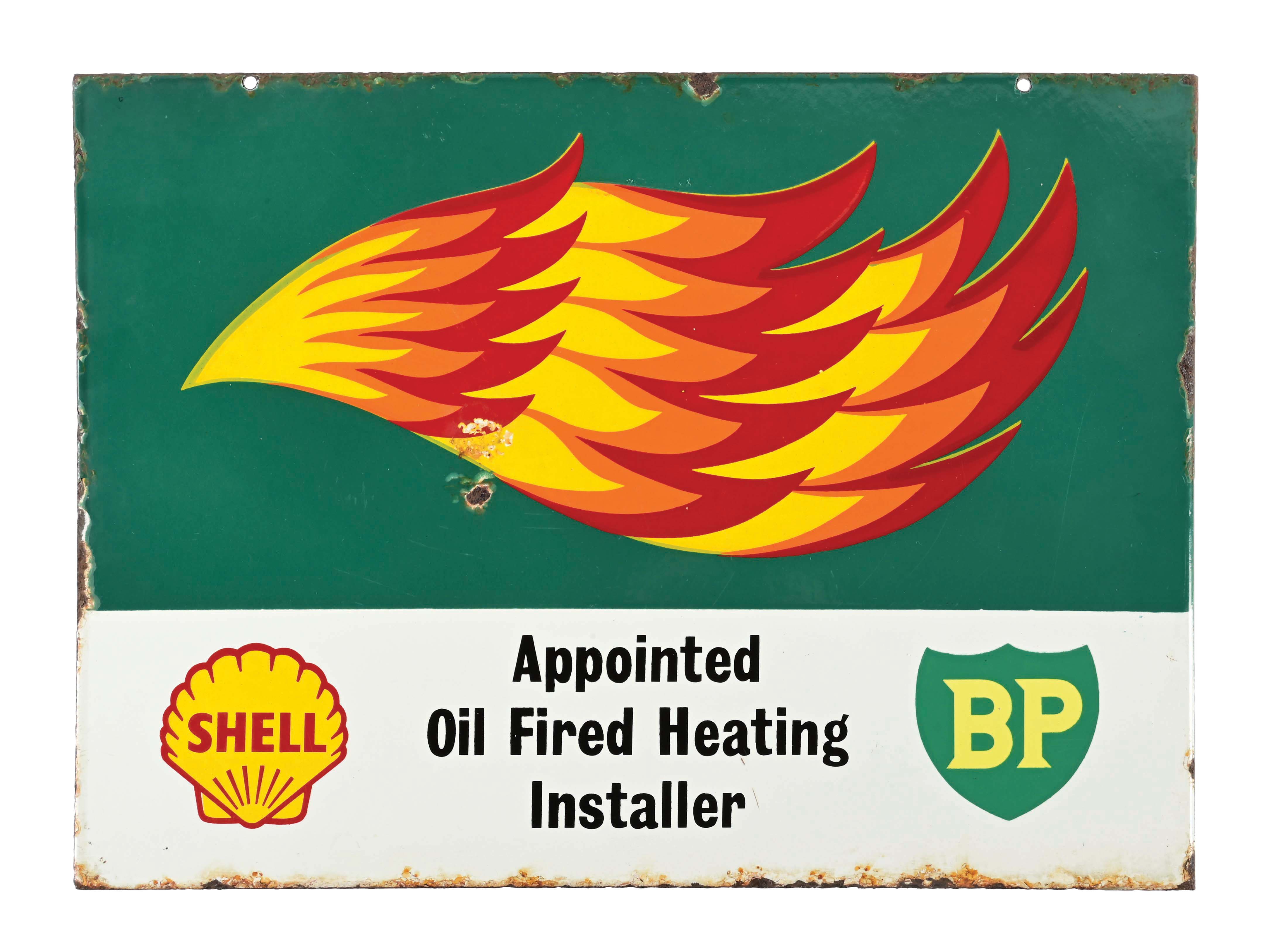 Shell Chimney Sign Lot Detail - SHELL & BP APPOINTED OIL FIRED HEATING INSTALLER PORCELAIN ...