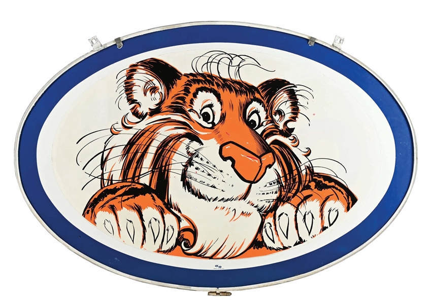 ENCO GASOLINE PORCELAIN SERVICE STATION SIGN W/ ORIGINAL TIGER DECALS