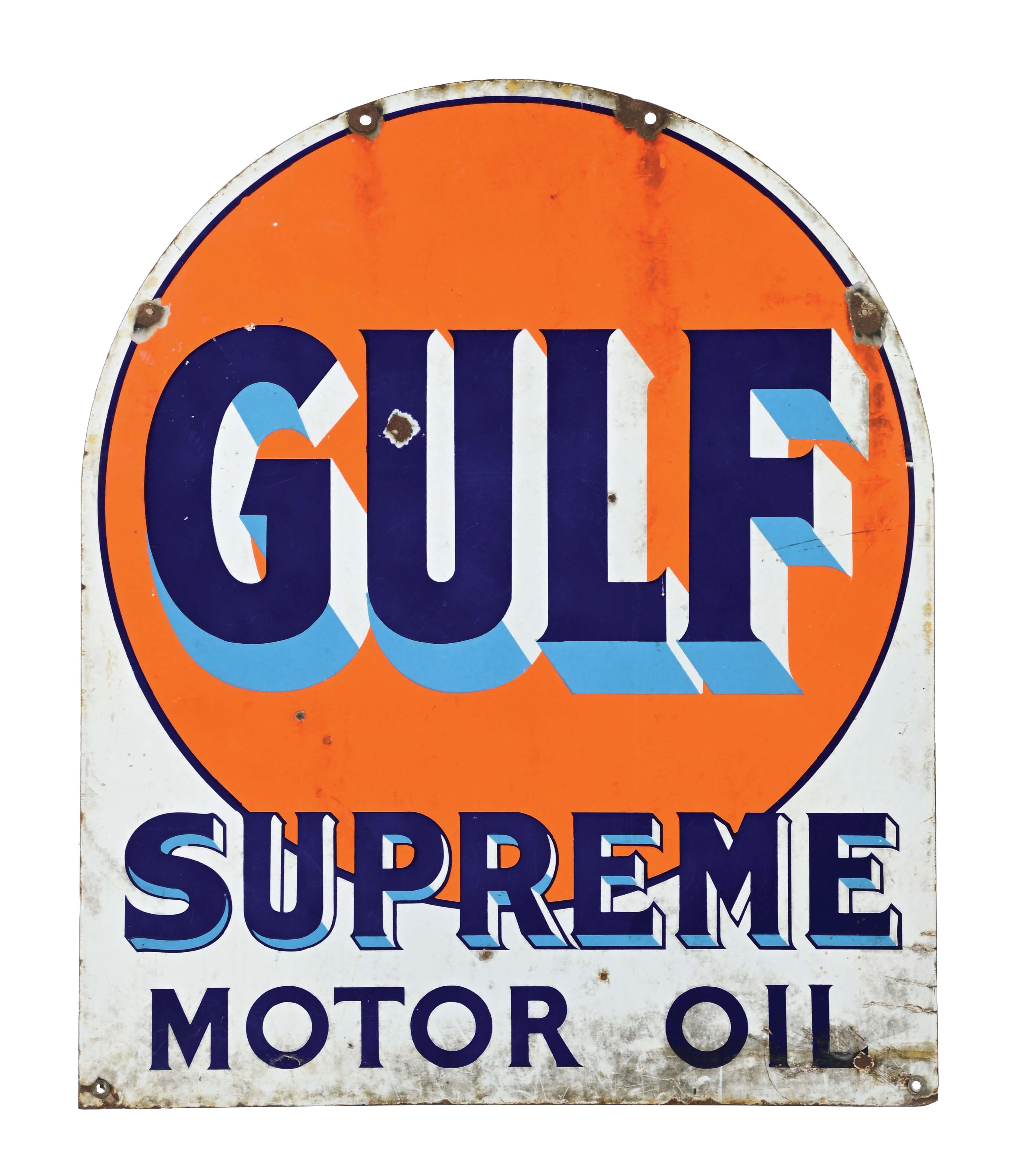 Lot Detail - GULF SUPREME MOTOR OIL PORCELAIN TOMBSTONE SIGN
