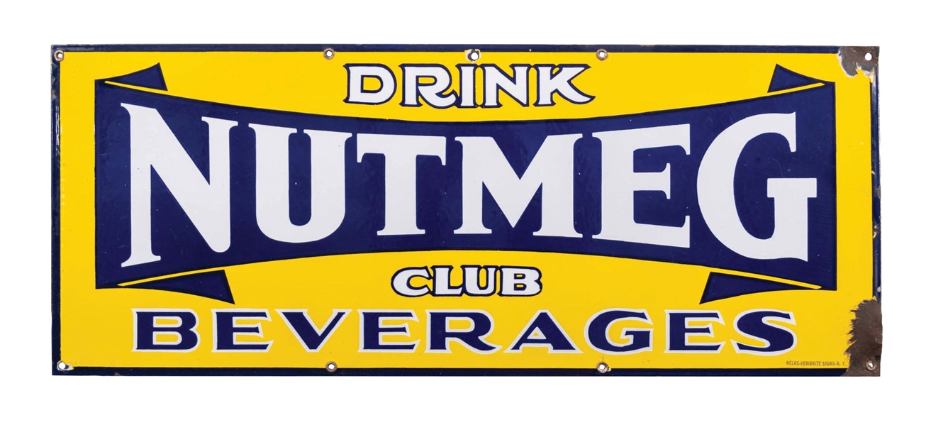 DRINK NUTMEG CLUB BEVERAGES PORCELAIN SIGN