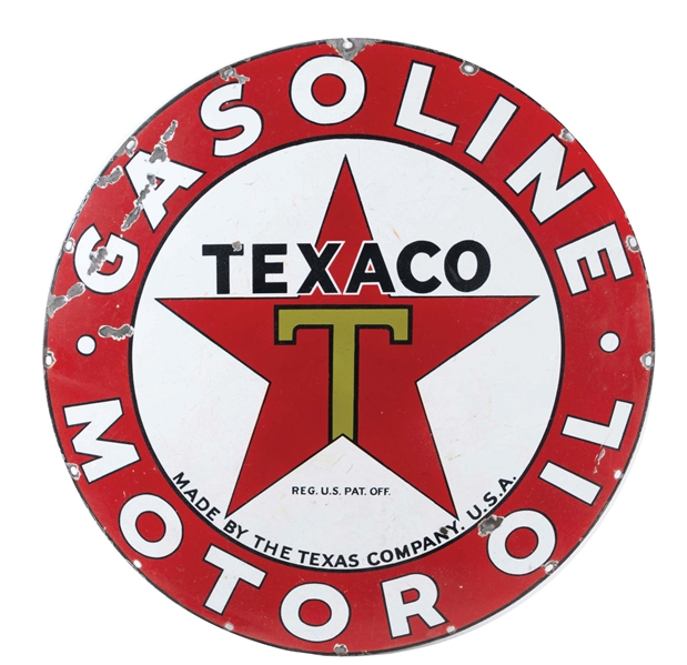 TEXACO GASOLINE & MOTOR OIL SINGLE-SIDED PORCELAIN SIGN