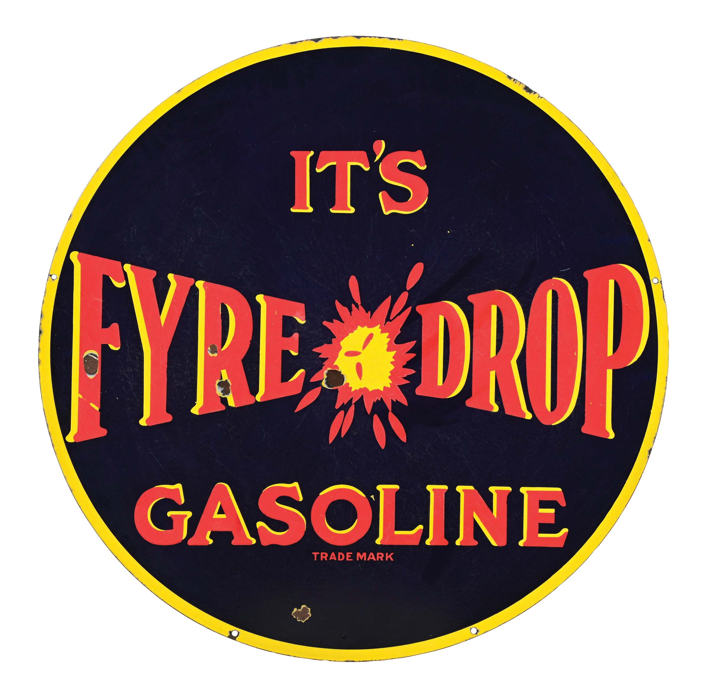 Lot Detail - RARE IT'S FYRE DROP GASOLINE PORCELAIN SERVICE STATION SIGN