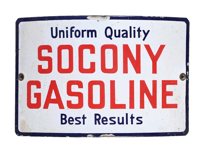 Lot Detail - SOCONY GASOLINE CURVED PORCELAIN PUMP PLATE SIGN