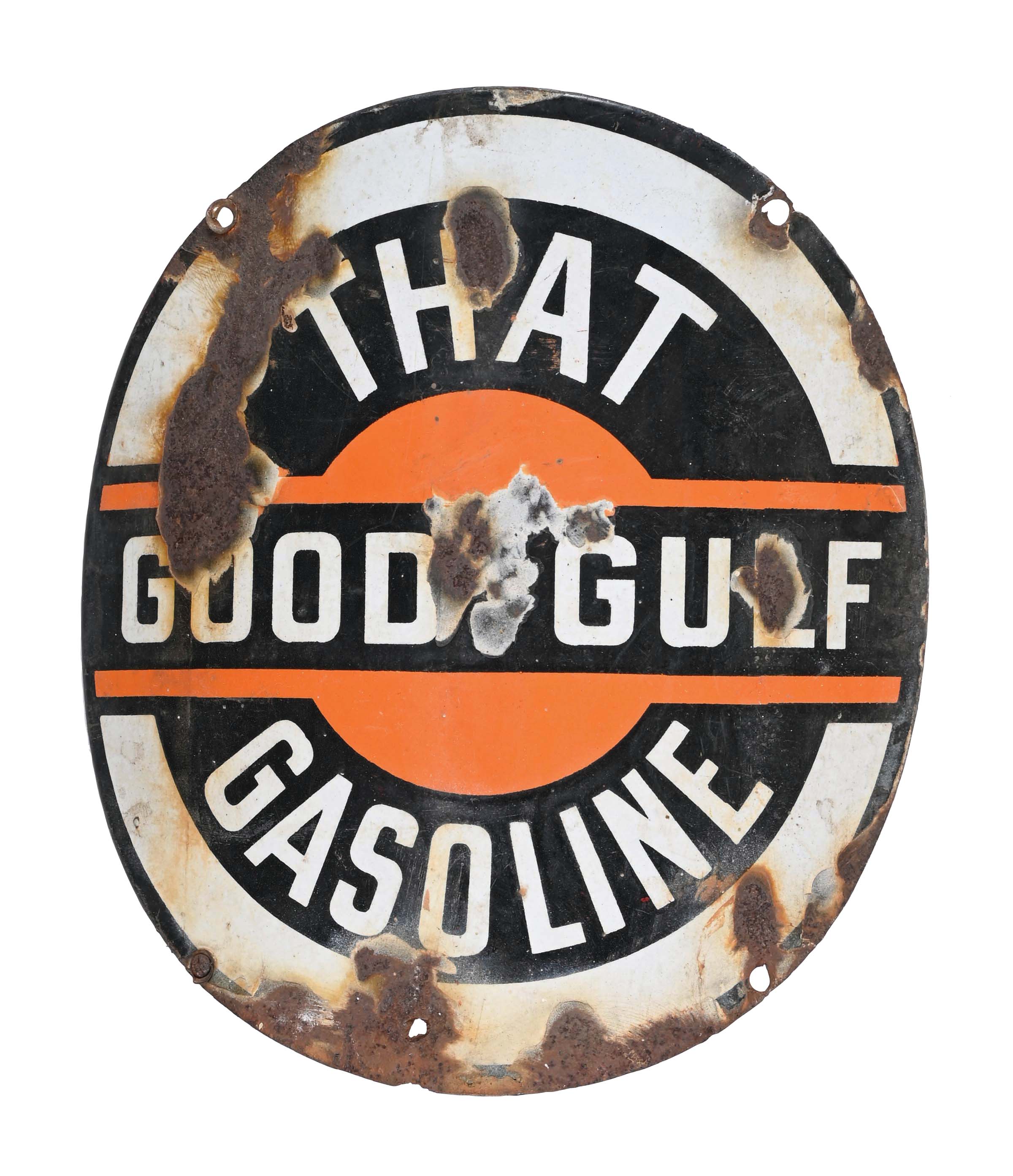 Lot Detail - THAT GOOD GULF GAS CURVED PORCELAIN PUMP PLATE SIGN
