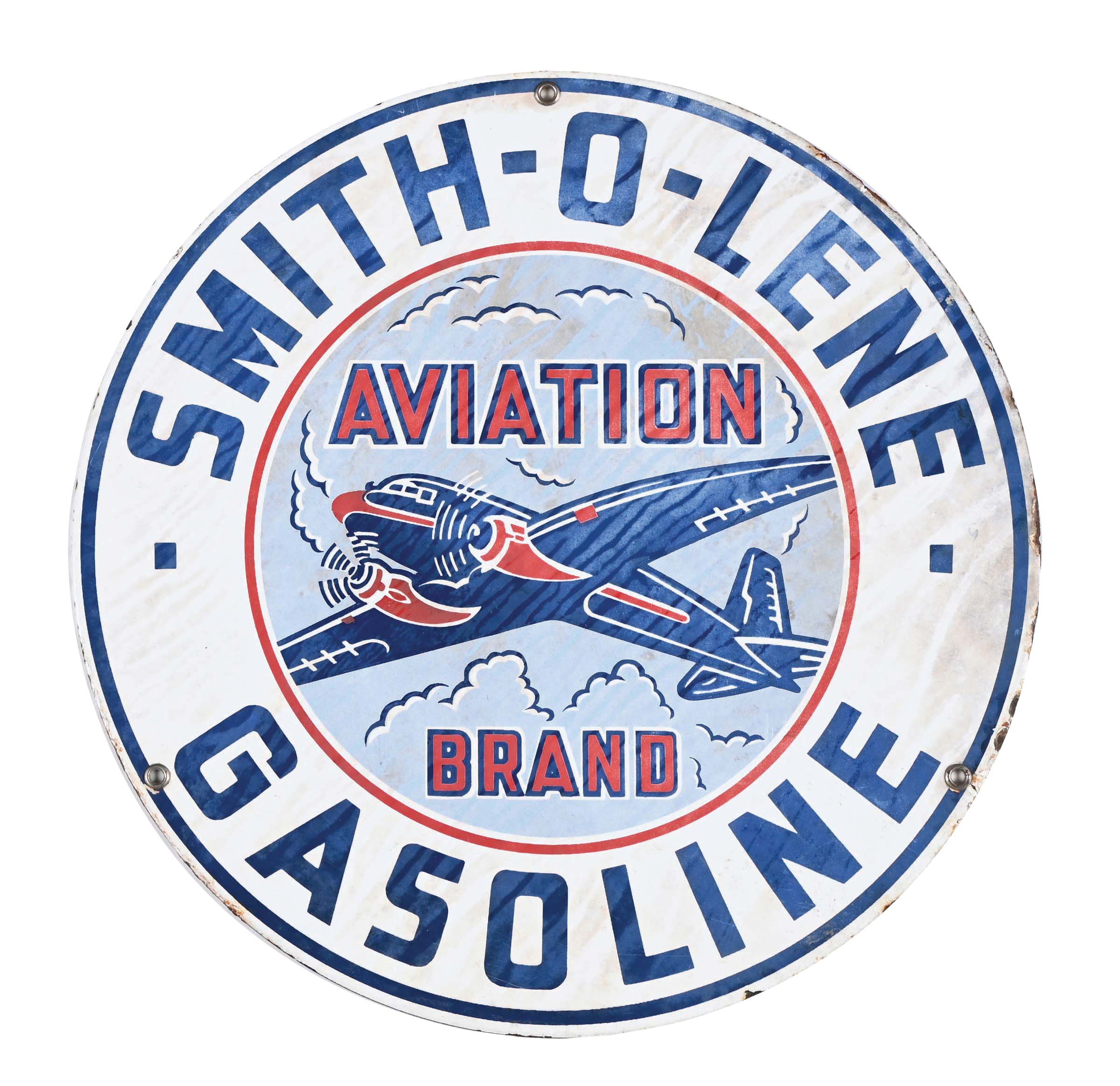 Lot Detail - SMITH-O-LENE AVIATION GASOLINE PORCELAIN PUMP PLATE SIGN W ...