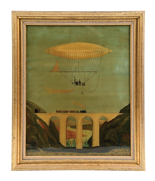 ZEPPELIN WITH TRAIN CROSSING THE BRIDGE 