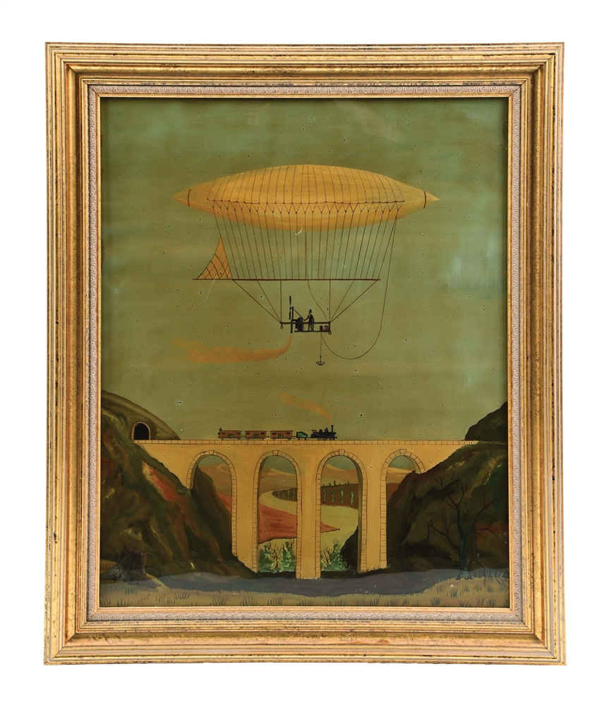 ZEPPELIN WITH TRAIN CROSSING THE BRIDGE 