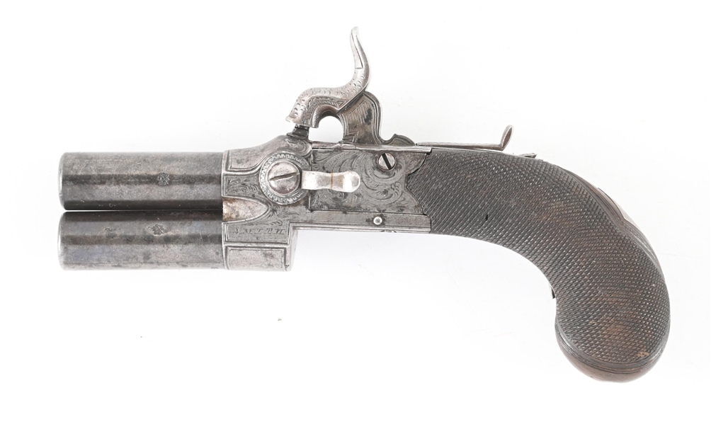 (A) SMITH LONDON  ENGRAVED OVER UNDER PERCUSSION PISTOL.