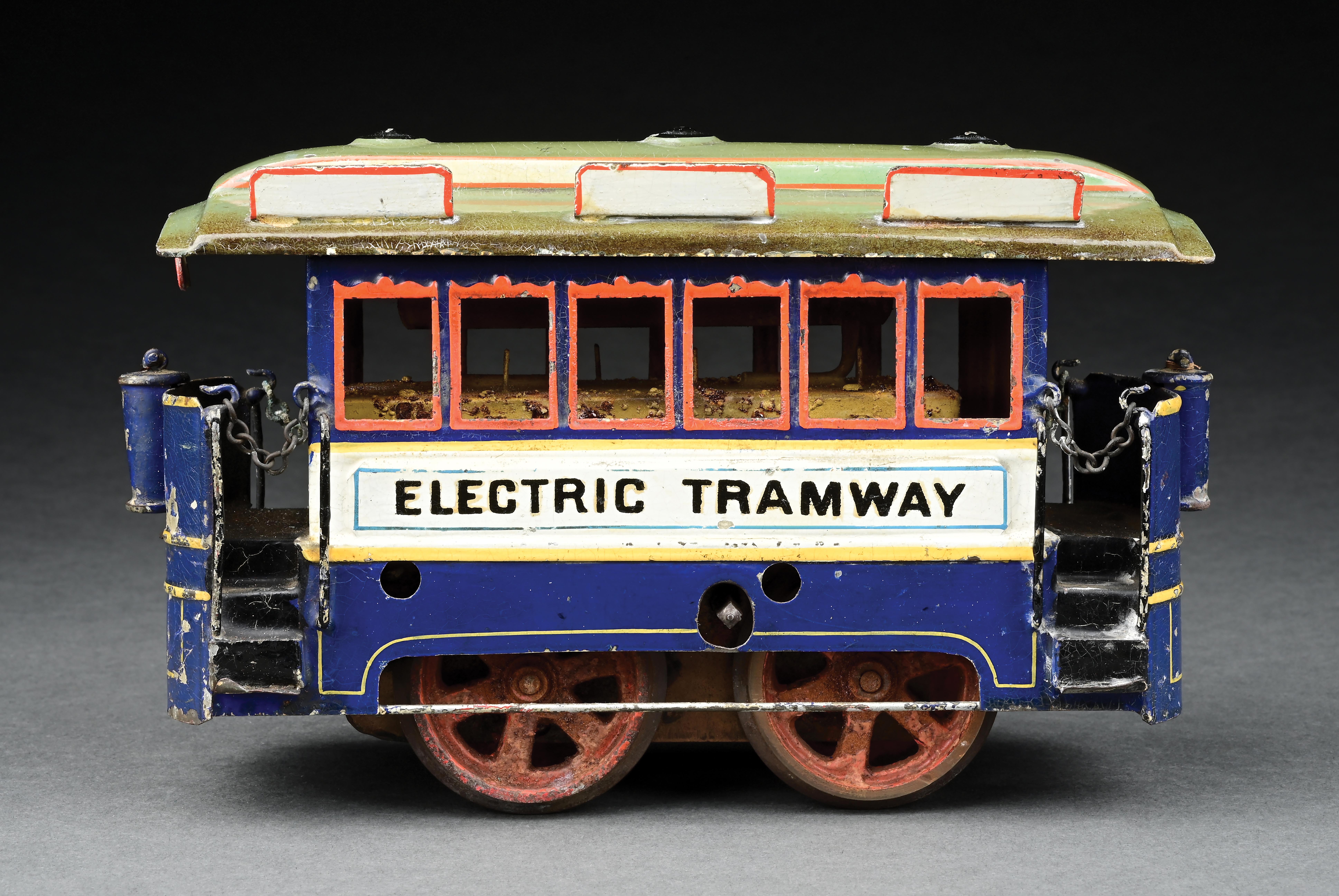 Marklin Clockwork Lot Detail - MARKLIN CLOCKWORK BLUE 6-WHEEL ELECTRIC TRAMWAY