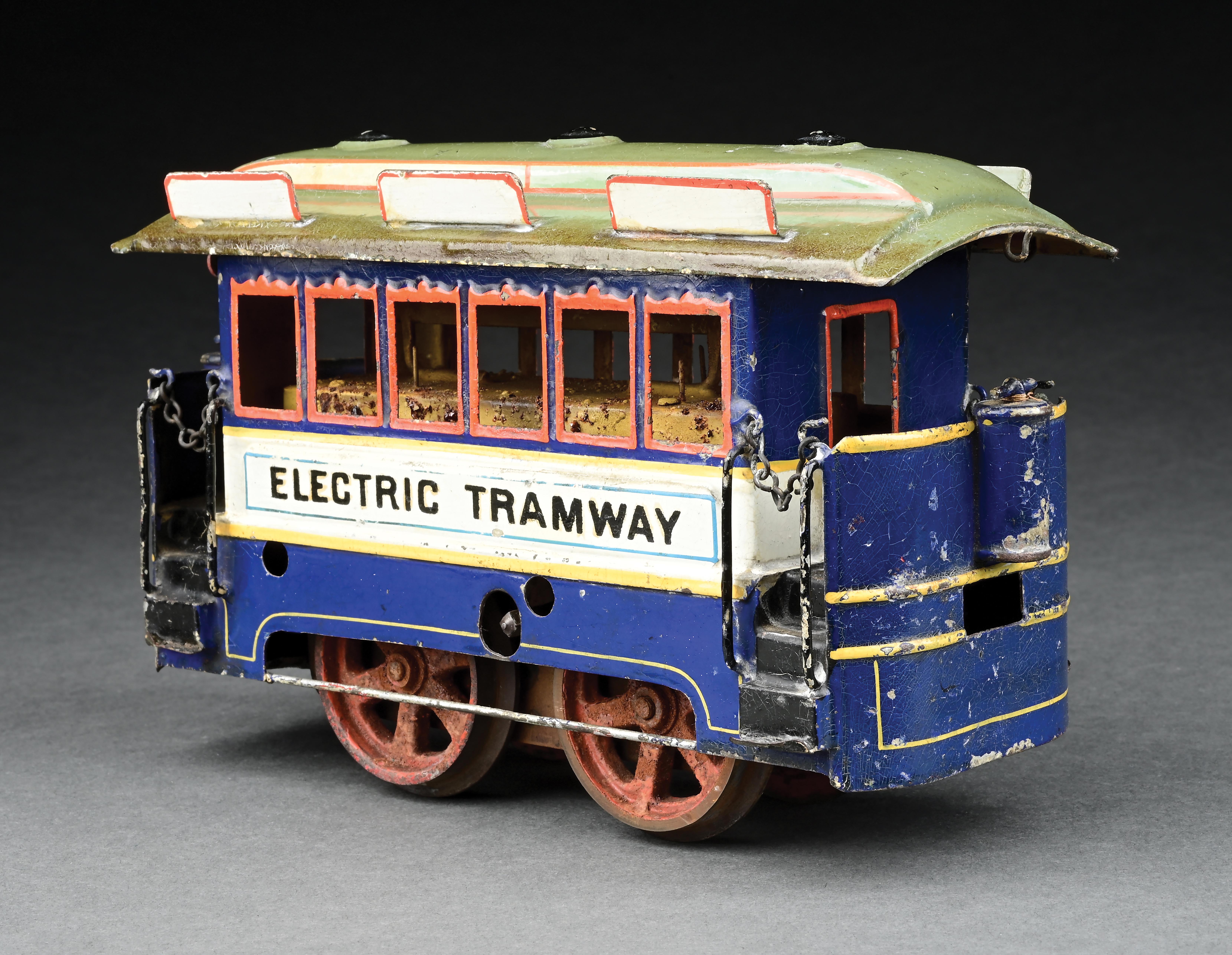 Marklin Clockwork Lot Detail - MARKLIN CLOCKWORK BLUE 6-WHEEL ELECTRIC TRAMWAY