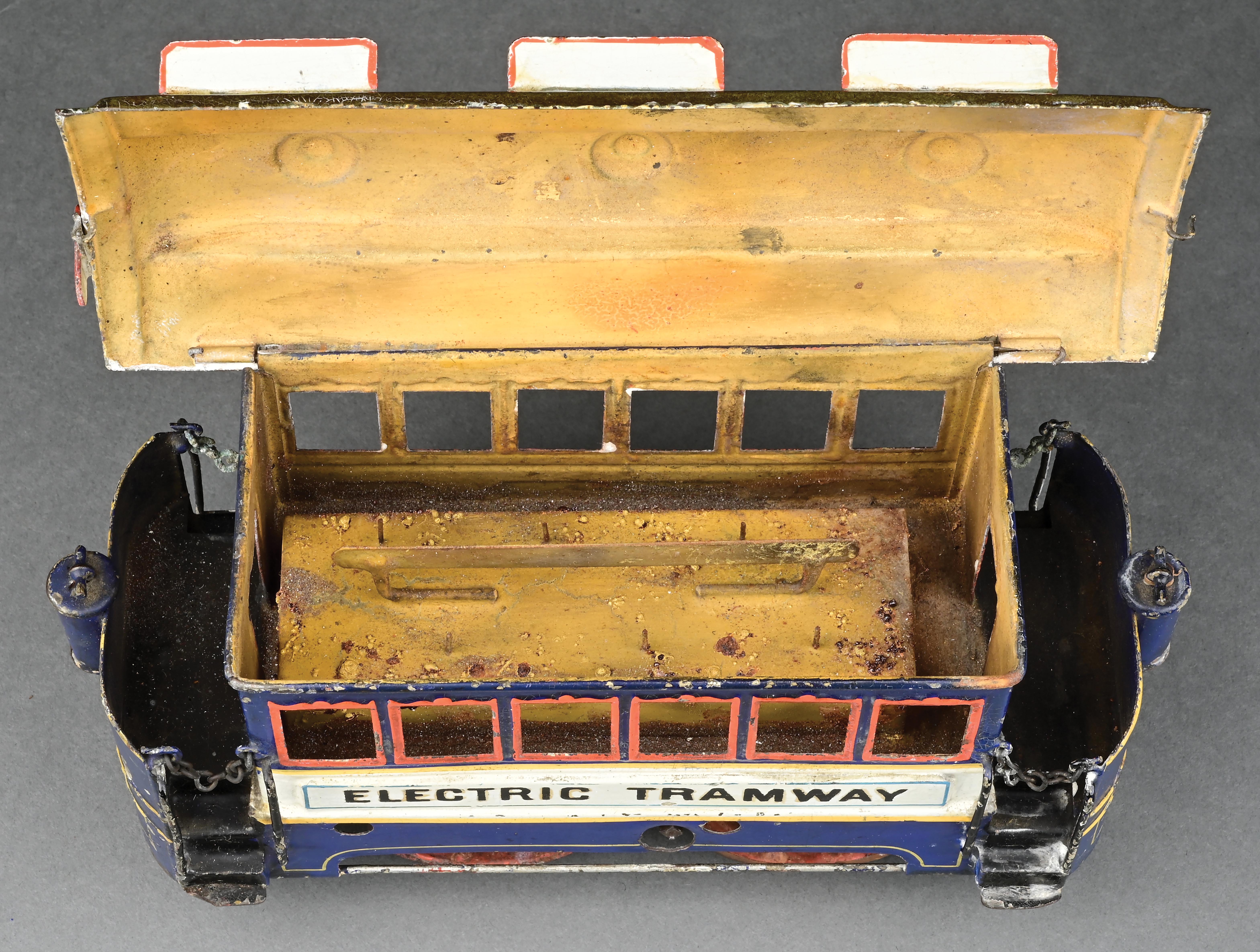 Marklin Clockwork Lot Detail - MARKLIN CLOCKWORK BLUE 6-WHEEL ELECTRIC TRAMWAY