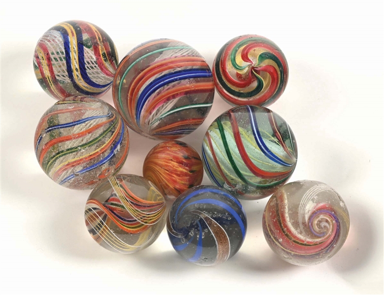 LOT OF 9: HAND-MADE MARBLES 