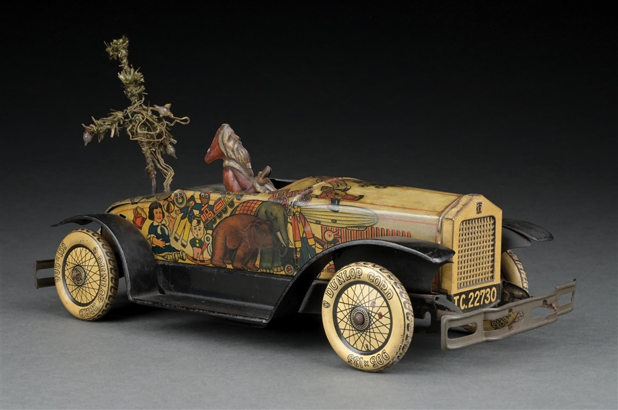 RARE GERMAN TIPPCO TIN LITHO WIND-UP SANTA CLAUS CAR
