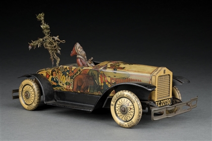 RARE GERMAN TIPPCO TIN LITHO WIND-UP SANTA CLAUS CAR