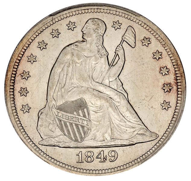 1849 $1 MS64+ PCGS. CAC. 