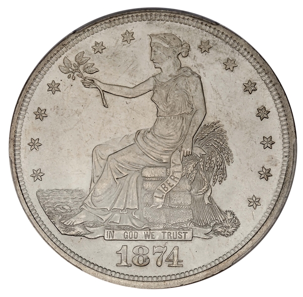 1874 T$1 MS65+ PCGS. CAC. 