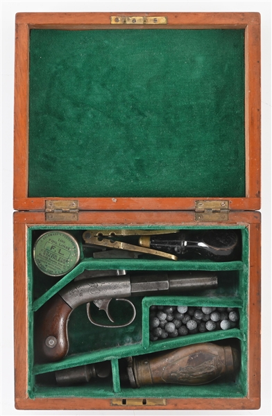 (A) UNMARKED BAR HAMMER SINGLE SHOT MUFF PISTOL WITH ACCESSORIES.