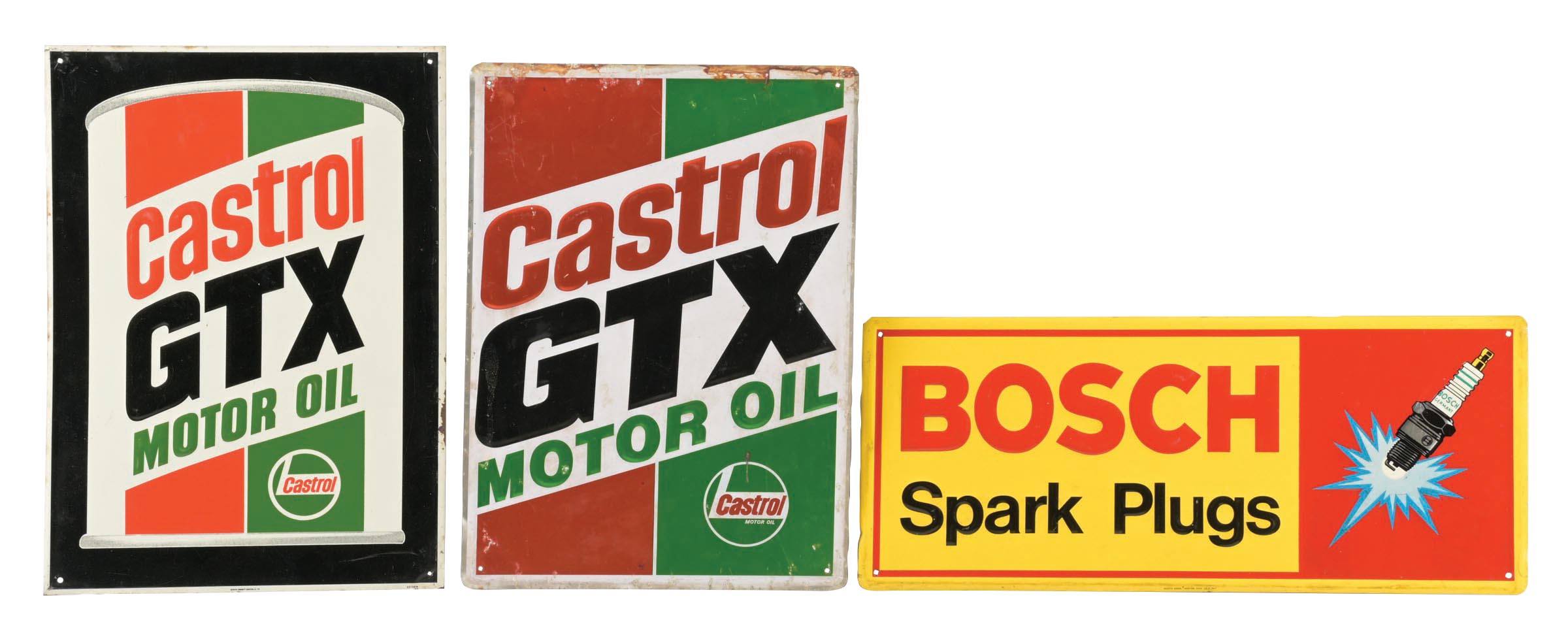 Lot Detail - COLLECTION OF 3: EMBOSSED TIN SERVICE STATION SIGNS FROM ...