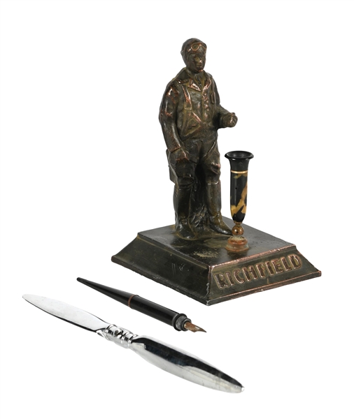 RARE RICHFIELD GASOLINE AVIATOR DESK STATUE W/ PROPELLER LETTER OPENER