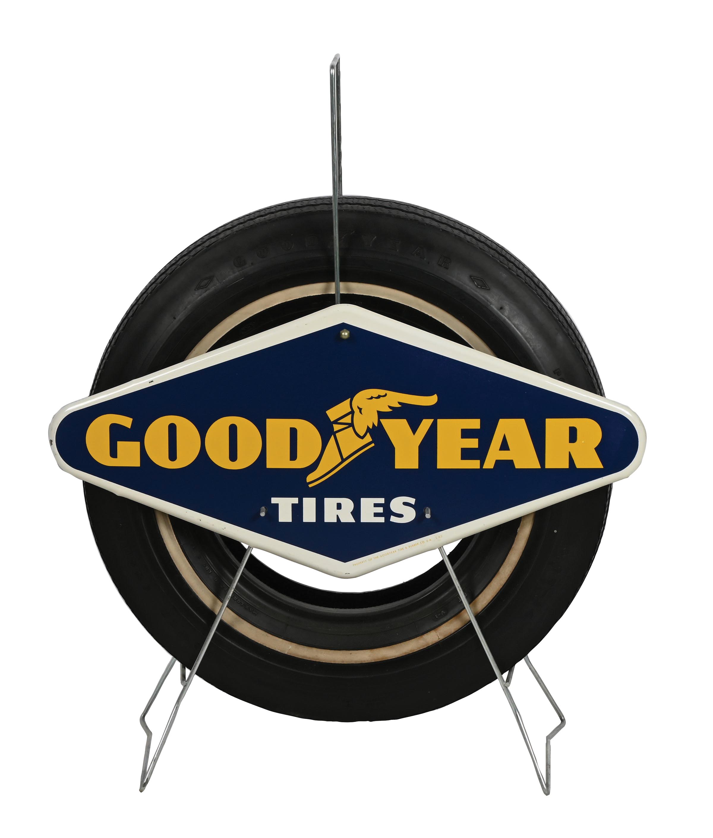 Tire Rack Sign Lot Detail - GOODYEAR TIRES TIN SERVICE STATION TIRE RACK SIGN W/ TIRE