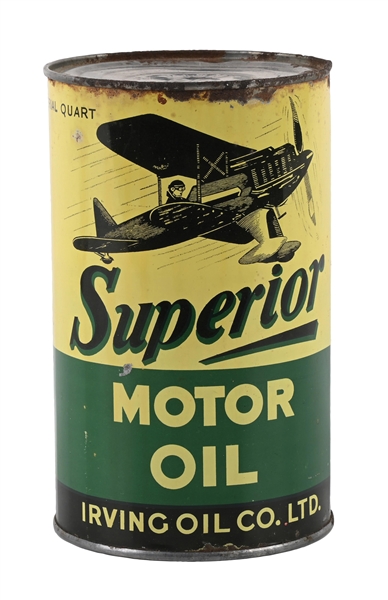 SUPERIOR MOTOR OIL IMPERIAL QUART CAN W/ AIRPLANE GRAPHIC