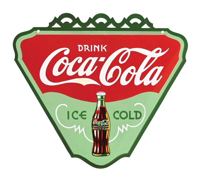 OUTSTANDING COCA-COLA PORCELAIN TRIANGLE SIGN AGS 94. 