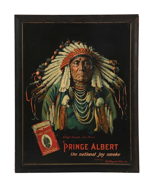 PRINCE ALBERT THE NATIONAL JOY SMOKE" SIGN W/ NATIVE AMERICAN GRAPHIC