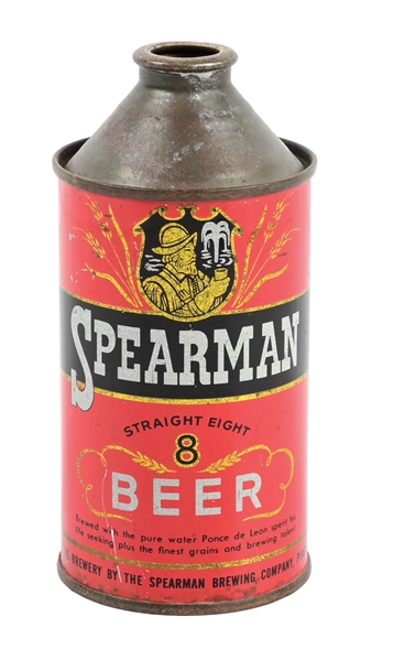 SPEARMAN STRAIGHT 8 BEER CONE TOP BEER CAN