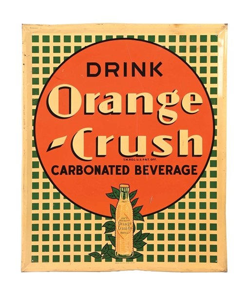 DRINK ORANGE CRUSH TIN SIGN W/ BOTTLE GRAPHIC