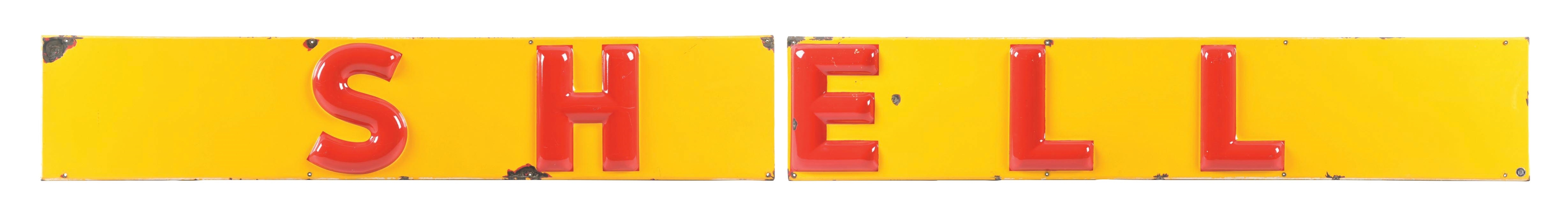 SHELL GASOLINE EMBOSSED PORCELAIN STRIP SIGN