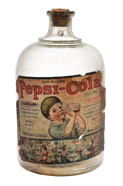 OUTSTANDING PEPSI-COLA FOUNTAIN SYRUP PAPEL LABEL JUG 