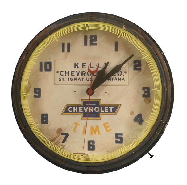 CHEVROLET TIME ADVERTISING NEON CLOCK