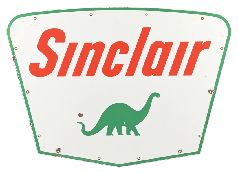SINCLAIR GASOLINE PORCELAIN SERVICE STATION SIGN W/ DINO GRAPHIC