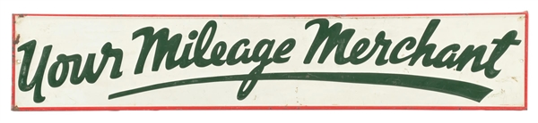 CONOCO YOUR MILEAGE MERCHANT EMBOSSED TIN SELF-FRAMED SIGN