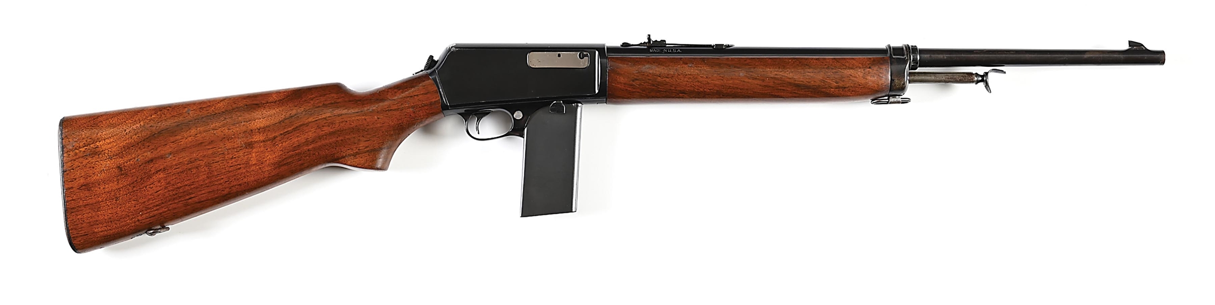 (C) NEBRASKA SAFETY PATROL MARKED WINCHESTER MODEL 07 SELF LOADING POLICE CARBINE WITH FACTORY EXTENDED MAGAZINE AND BOX.