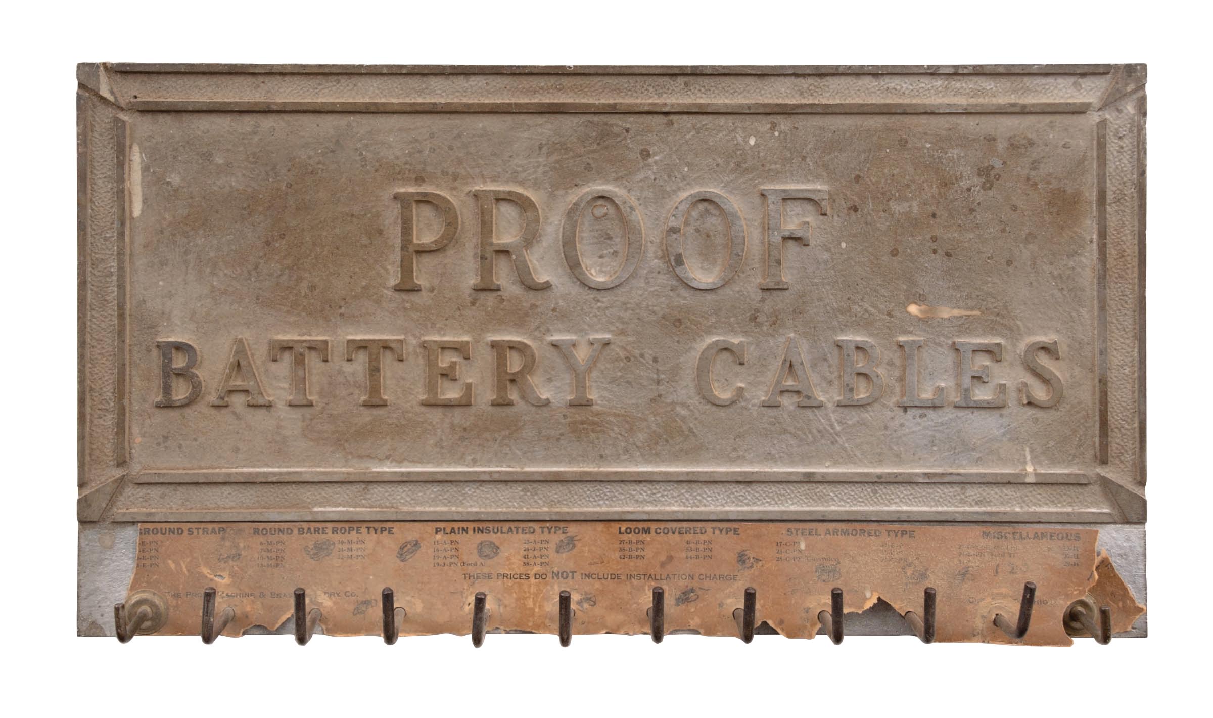 Battery Rack Signage Lot Detail - PROOF BATTERY CABLES RACK SIGN