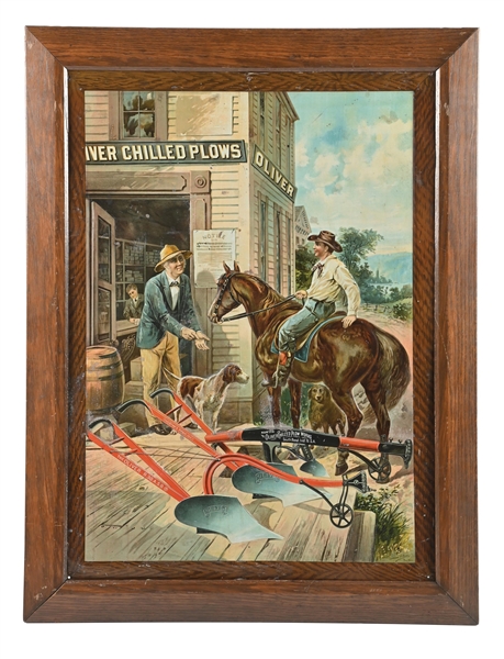 OLIVER CHILLED PLOW WORKS SIGN W/ HORSE GRAPHIC