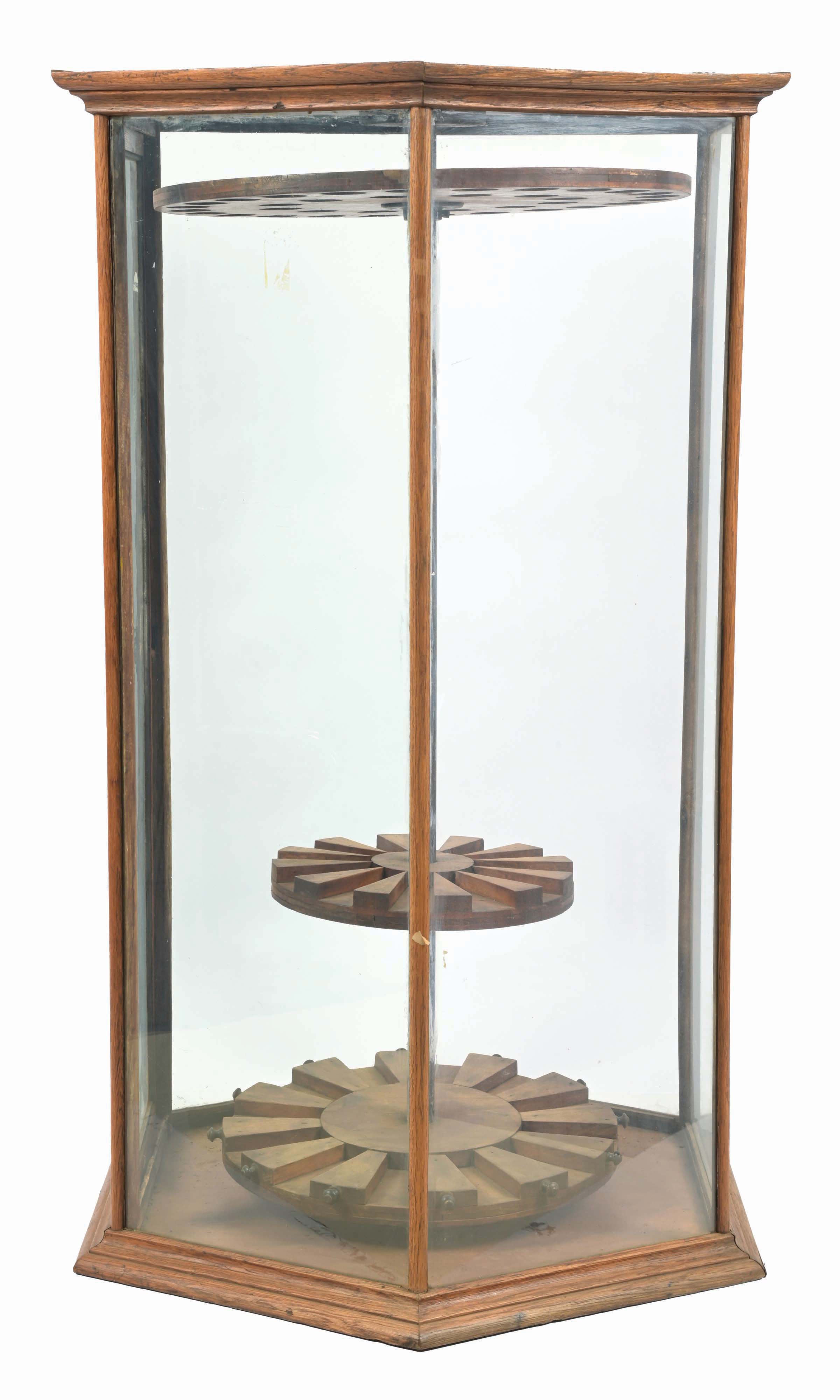 Rotating Rifle Display Case Lot Detail - WINCHESTER ROTATING RIFLE DISPLAY CASE IN OAK