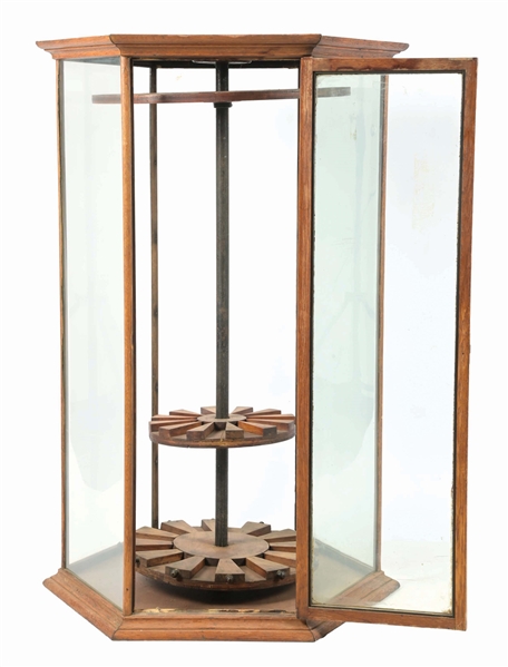 Rotating Rifle Display Case Lot Detail - WINCHESTER ROTATING RIFLE DISPLAY CASE IN OAK