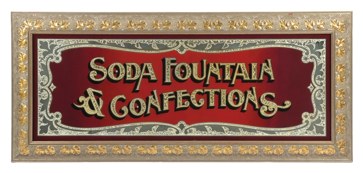 SODA FOUNTAIN & CONFECTIONS GLASS SIGN