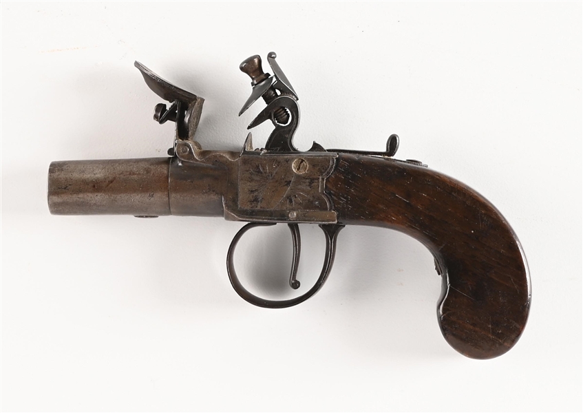 (A) ENGLISH FLINTLOCK MUFF PISTOL.