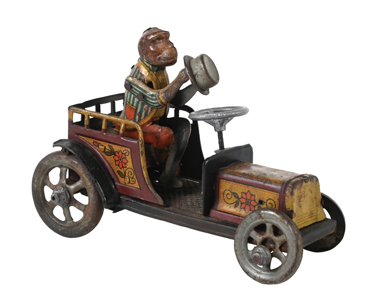 GERMAN DISTLER TIN LITHO WIND-UP MONKEY DRIVING AUTOMOBILE