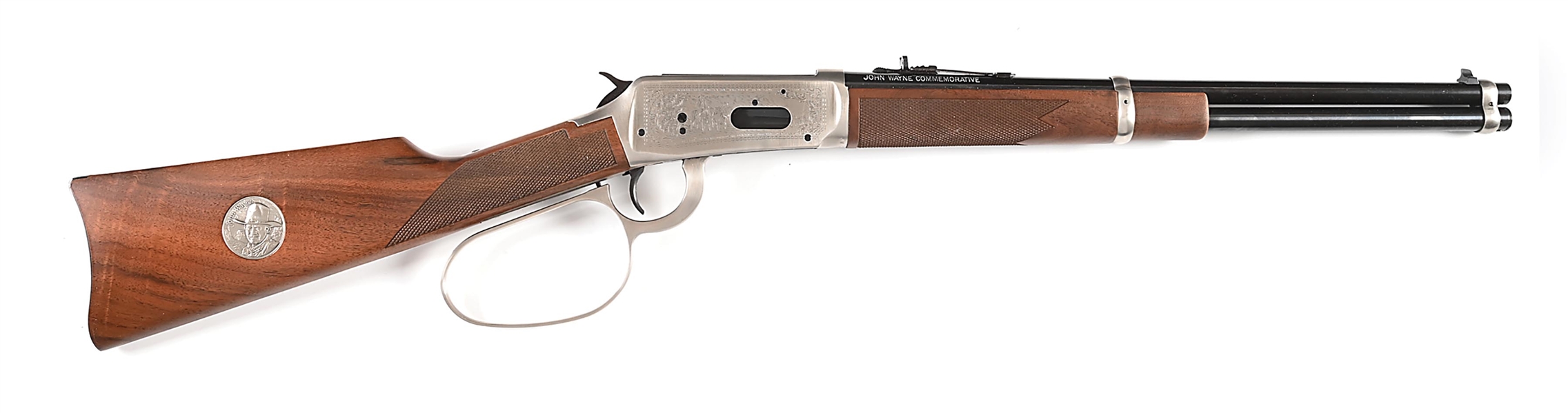 (M) JOHN WAYNE COMMEMORATIVE WINCHESTER MODEL 94 LEVER ACTION SADDLE RING TRAPPER CARBINE.