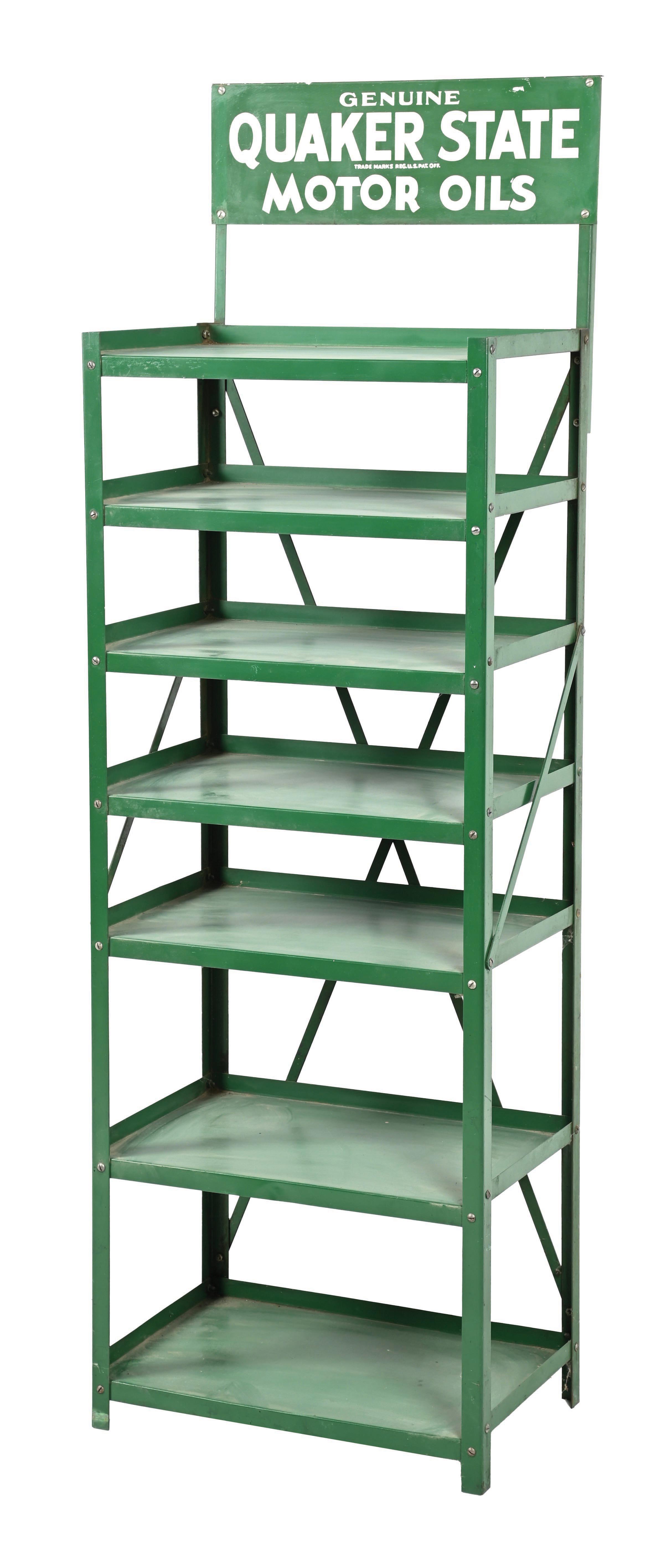 Lot Detail - QUAKER STATE MOTOR OILS TIN SERVICE STATION CAN DISPLAY RACK.