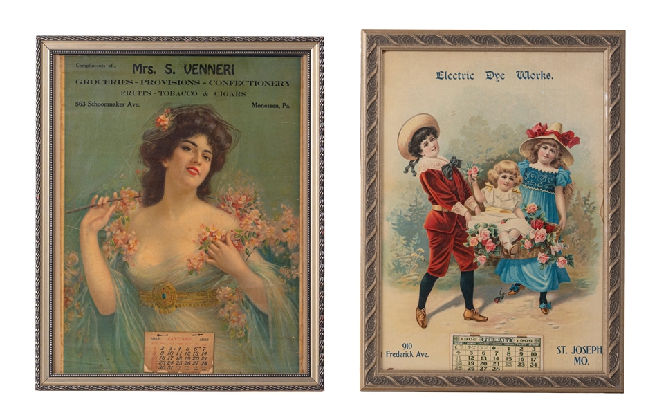 Alphagraphics Calender Lot Detail - PAIR OF LITHOGRAPHED CALENDARS WITH EARLY GRAPHICS