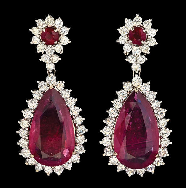 14K WHITE GOLD RUBY AND DIAMOND EARRINGS W/ APPRAISAL