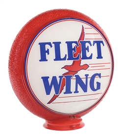 FLEET WING GASOLINE SINGLE 13.25" GLOBE LENS ON ORIGINAL RED RIPPLE GLASS BODY.