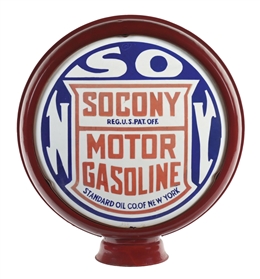 SOCONY MOTOR GASOLINE COMPLETE 15" MILK GLASS GLOBE LENSES ON METAL H.P. BODY.