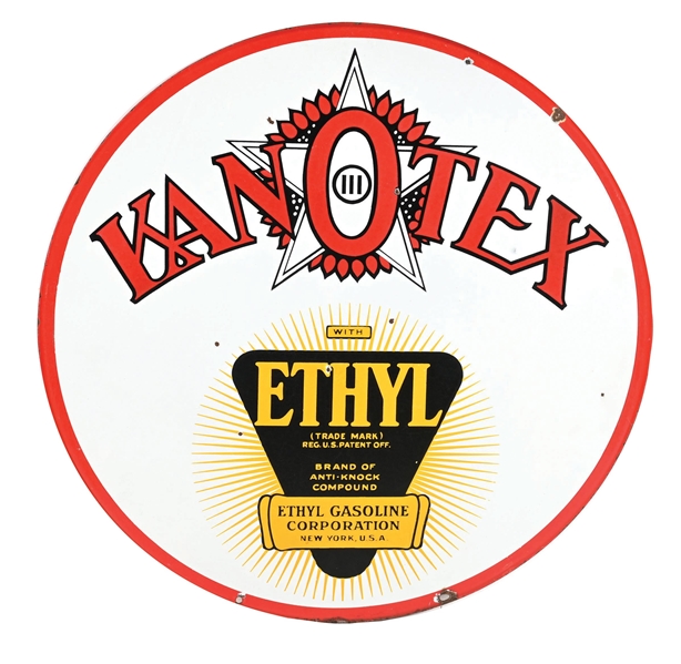 KANOTEX ETHYL GASOLINE PORCELAIN SIGN.