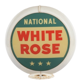 NATIONAL WHITE ROSE GASOLINE COMPLETE 13.5" GLOBE ON CAPCO BODY.